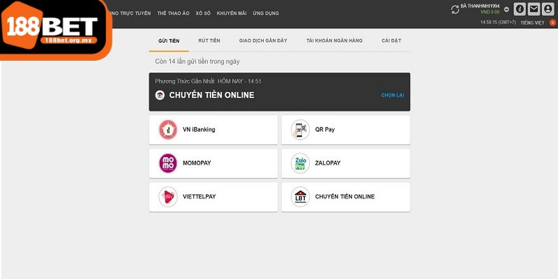 Nạp tiền 188BET - Hướng dẫn đơn giản, an toàn tuyệt đối 4 Quá trình nạp tiền 188BET thường mất khoảng 15 – 20 phút
