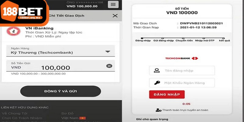 Nạp tiền 188BET - Hướng dẫn đơn giản, an toàn tuyệt đối 1 Nạp tiền 188BET qua phương thức chuyển khoản nhanh